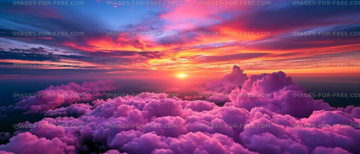 Colorful sunset over a sea of pink clouds