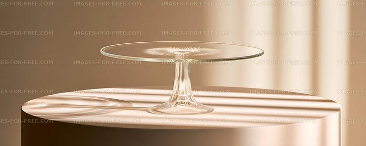 Clear glass dessert stand with warm striped sunlight