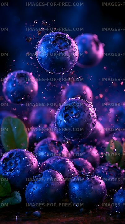 Fresh blueberries covered in water droplets