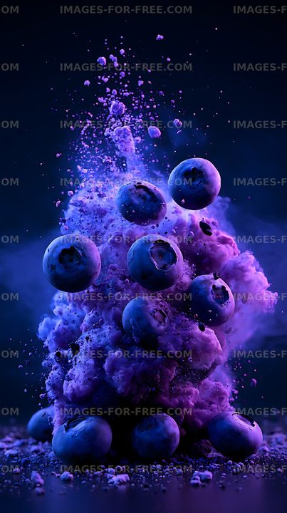 Blueberries surrounded by colorful powder