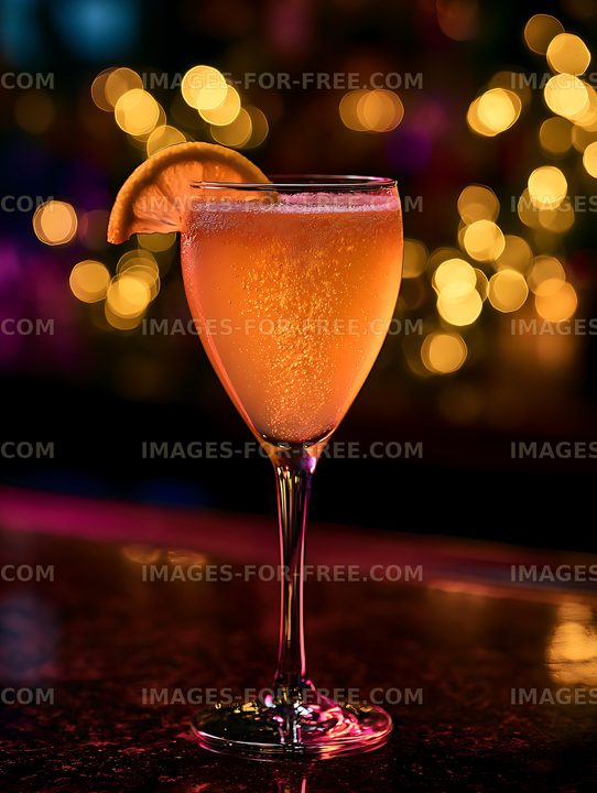 Sparkling orange cocktail with colorful bokeh