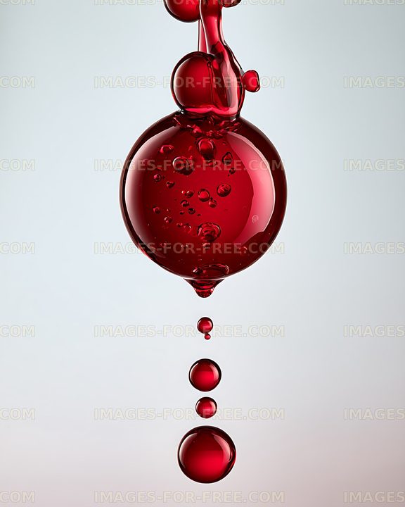 Glossy red liquid form and suspended droplets
