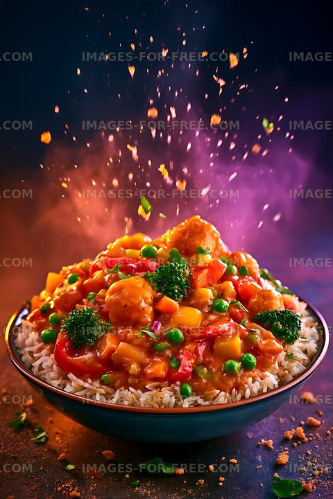 Vibrant mixed vegetable dish served over rice