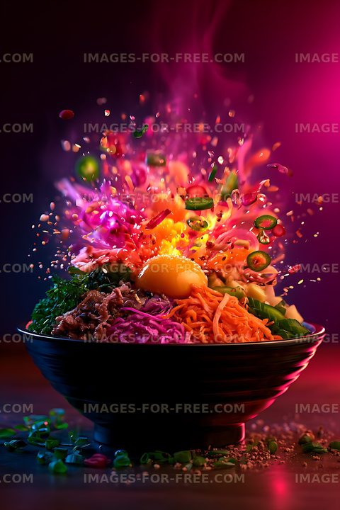 Vibrant vegetable salad in a bowl with splashing ingredients