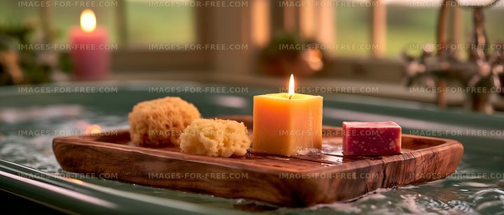 Wooden Spa Tray Floating in Bathwater