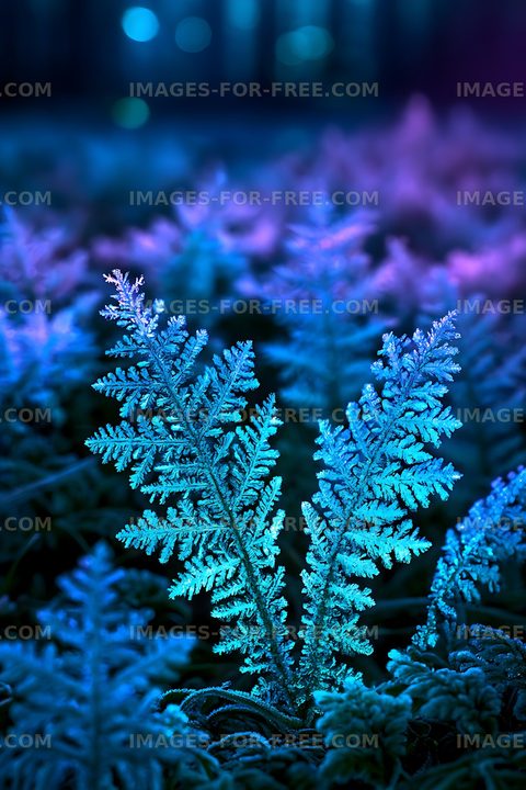 Vivid blue fern foliage in atmospheric light