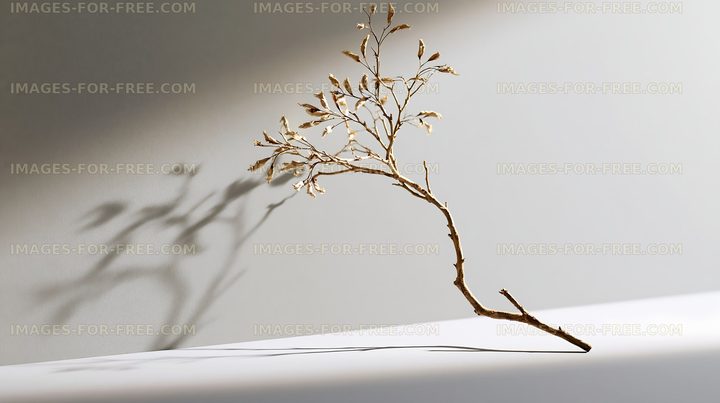 Dried botanical branch with delicate wall shadow