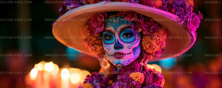 Colorful floral sugar skull portrait
