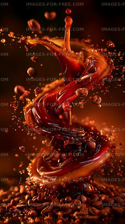 Abstract coffee splash surrounded by roasted beans