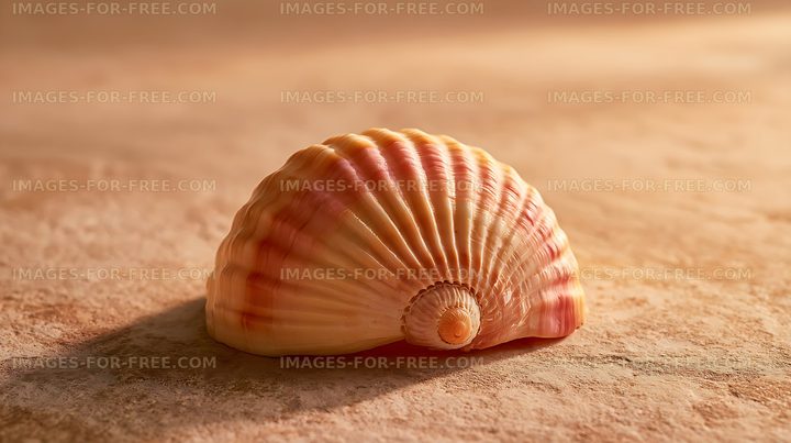 Ribbed seashell resting on sand