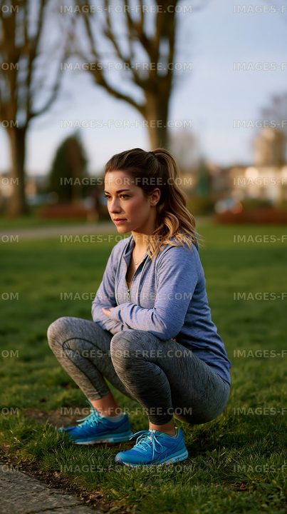 Woman exercising outdoors in a grassy park