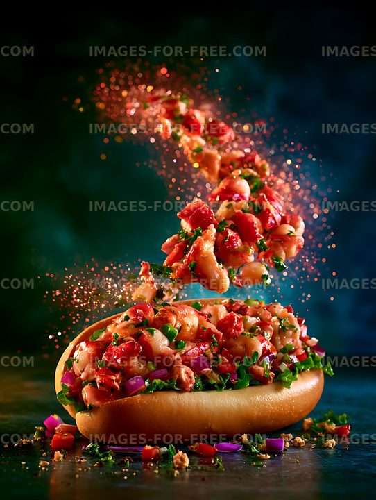 Colorful loaded hot dog with fresh chopped toppings