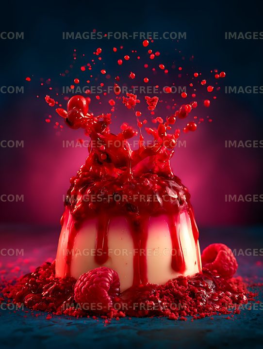 Dramatic raspberry cake with red fruit splash