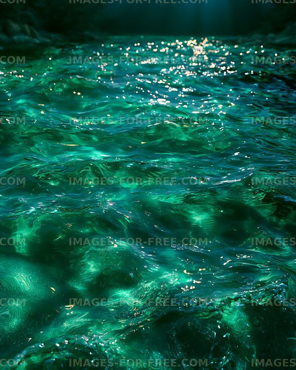 Emerald ocean water with bright shimmering highlights