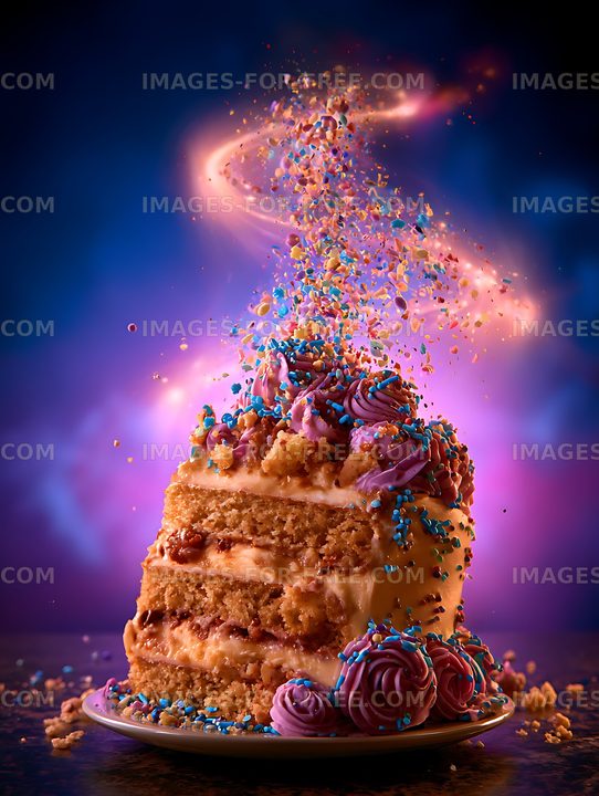 Layered cake decorated with colorful frosting and sprinkles