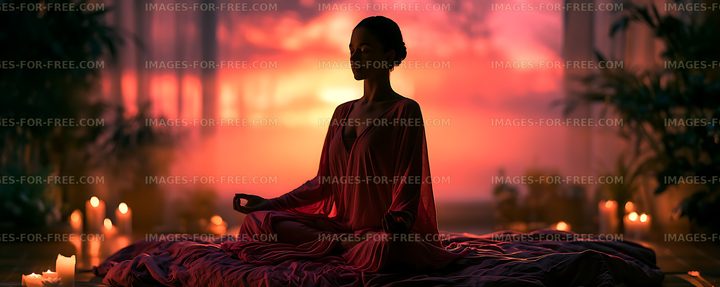 Meditative Woman Seated on Bed in Warm Candlelight