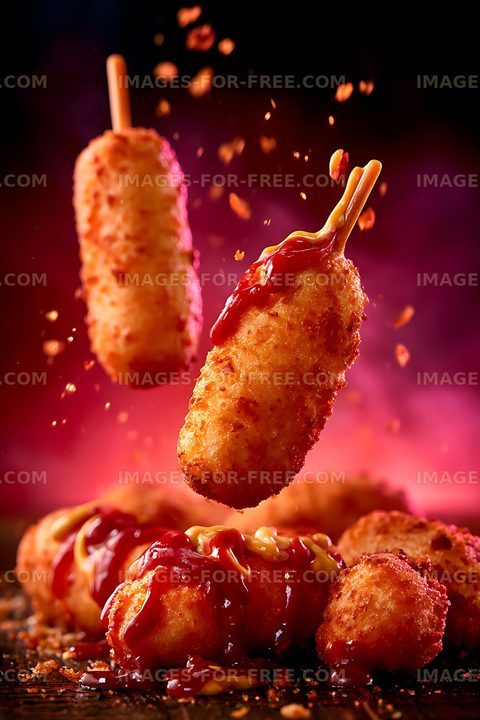Golden fried snacks with colorful sauces