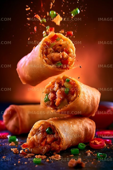 Filled wraps with vegetables and scattered ingredients