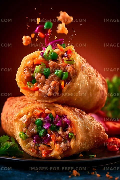 Colorful stuffed wraps with meat and vegetables