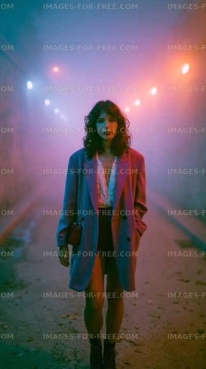 Contemporary portrait of woman in colorful atmospheric lighting
