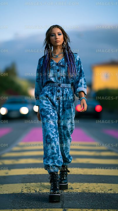 Fashionable woman walking through an urban street