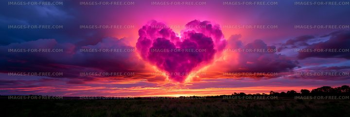 Heart-shaped cloud above colorful sunset horizon