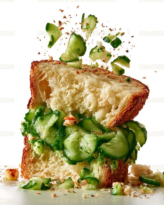 Fresh cucumber sandwich on white background