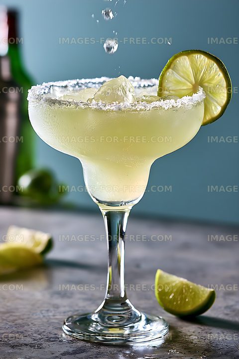 Margarita with lime garnish and ice