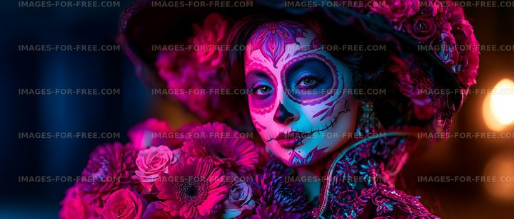 Colorful floral portrait with decorative face paint