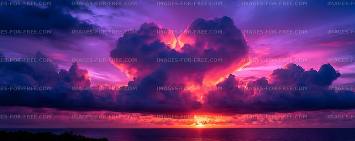 Colorful sunset and towering clouds above the sea