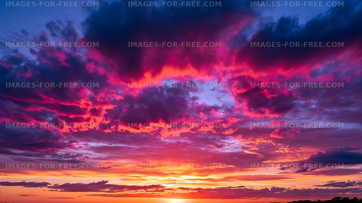Vivid sunset behind layered storm clouds