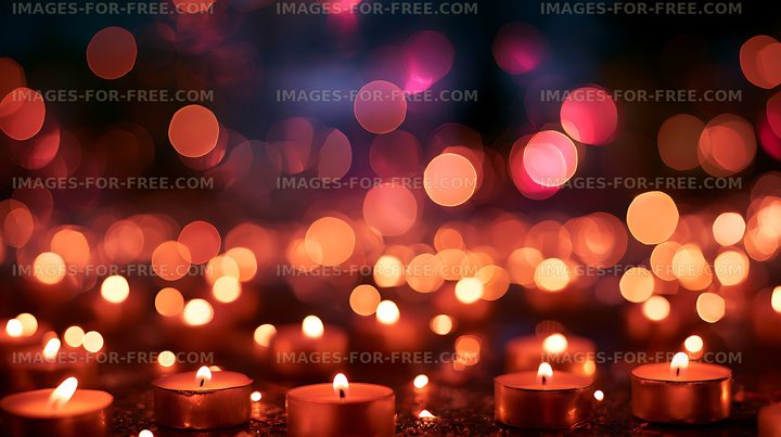 Warm candlelight and colorful abstract bokeh