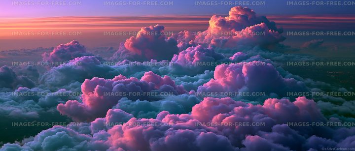 Dramatic sunset cloudscape in pink and purple