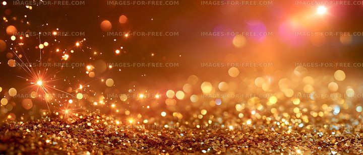 Warm gold confetti and sparkling bokeh background