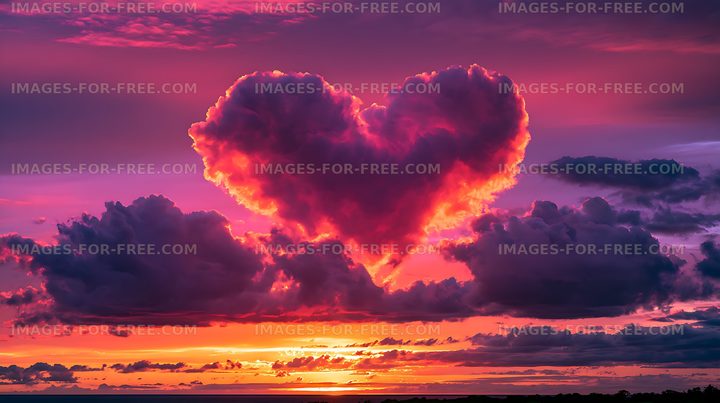 Heart-shaped cloud glowing over the horizon