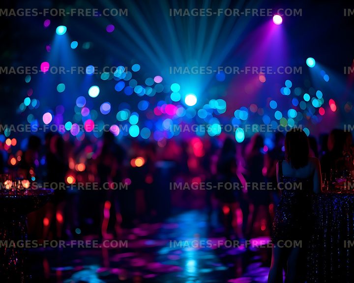Vibrant nightclub crowd under colorful stage lights