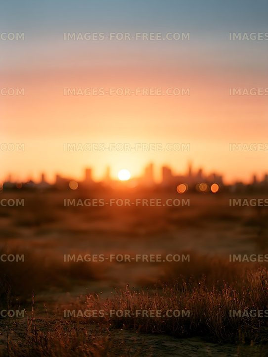 Warm Blurred Sunset and City Skyline