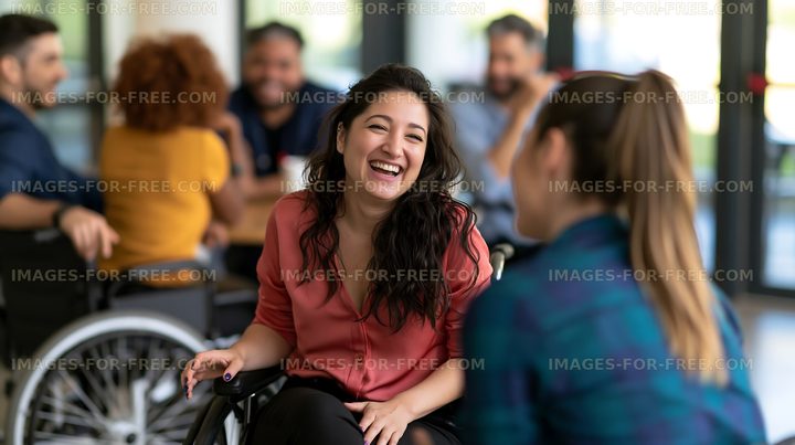 Woman laughing during an indoor social gathering