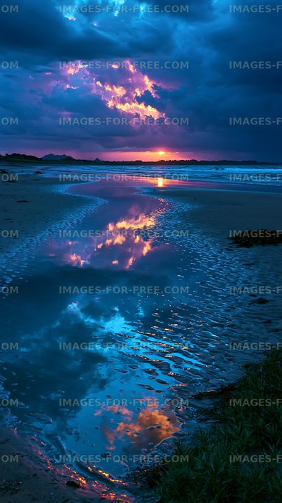 Colorful Sunset Reflected in a Coastal Tidal Pool