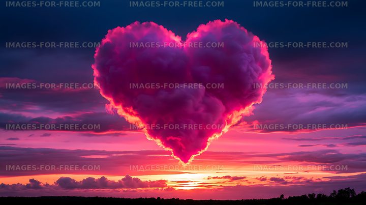 Heart-shaped cloud over a colorful sunset