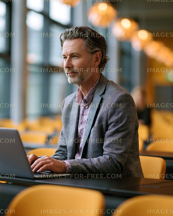Professional Man Typing on Laptop at Table