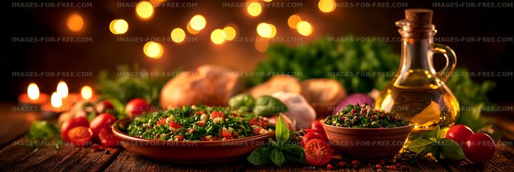 Rustic salad meal with fresh vegetables and olive oil