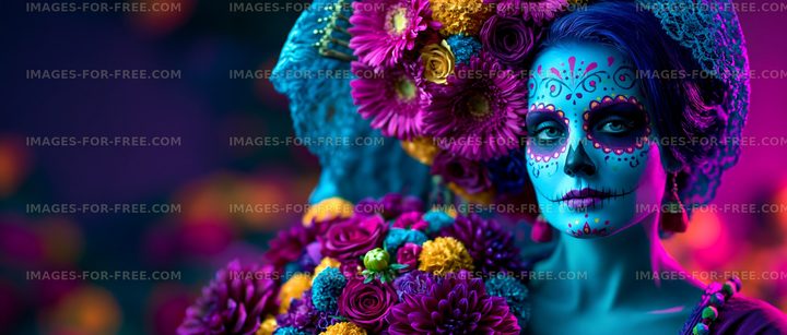 Colorful floral skull makeup portrait