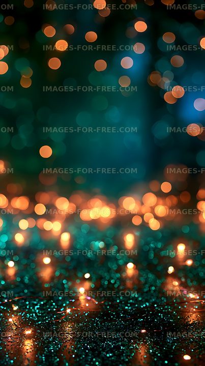 Teal and orange bokeh reflections on wet ground