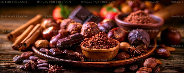 Rustic Still Life with Chocolate, Cocoa, and Spices