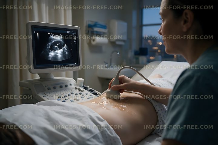 Sonographer conducting an ultrasound examination during pregnancy