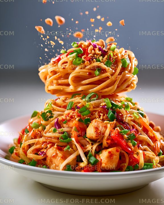 Vibrant saucy noodles with vegetables in a bowl