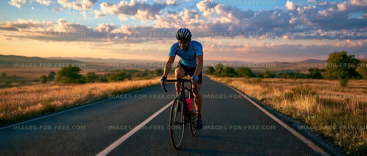 Road cyclist on a country road in evening light