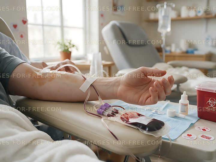 Blood donor reclining in chair during blood collection