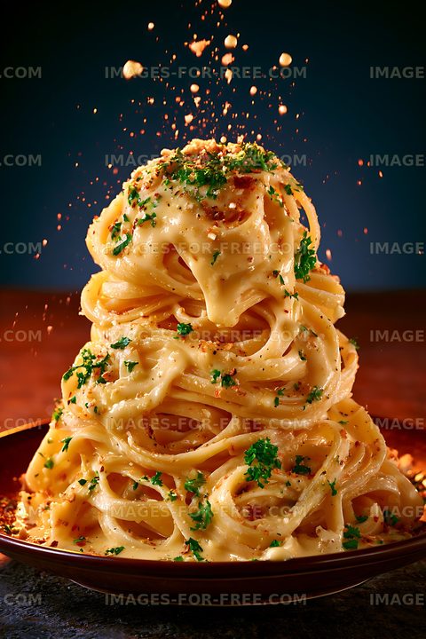 Creamy herb pasta with airborne seasoning